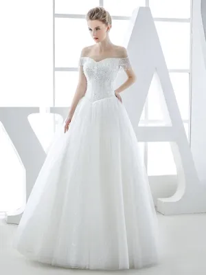 Beading Tulle Basque A-Line Wedding Dress