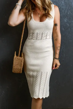 Beige Mix Texture Knitted Sleeveless Sweater Dress