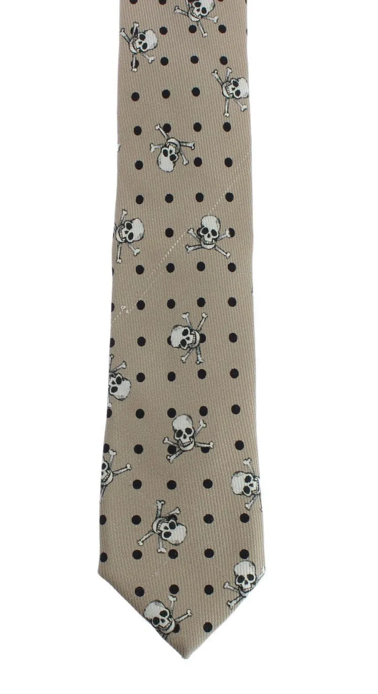 Beige Skull Polka Dot Print Tie