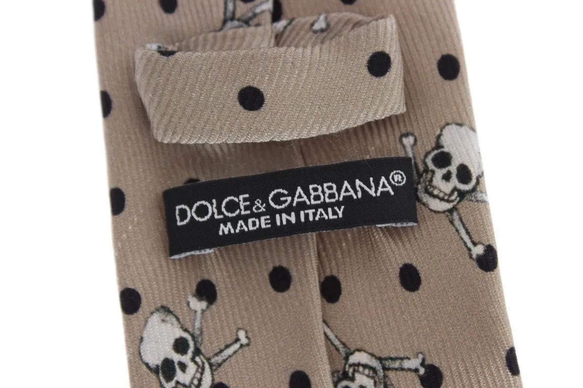Beige Skull Polka Dot Print Tie