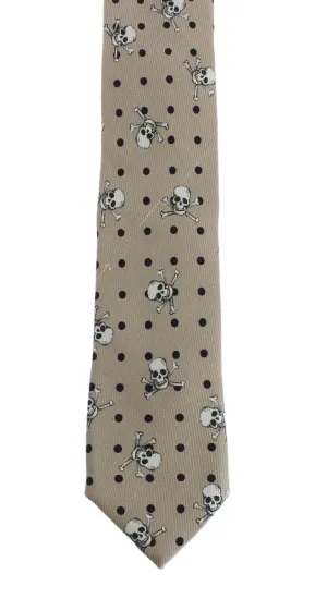 Beige Skull Polka Dot Print Tie