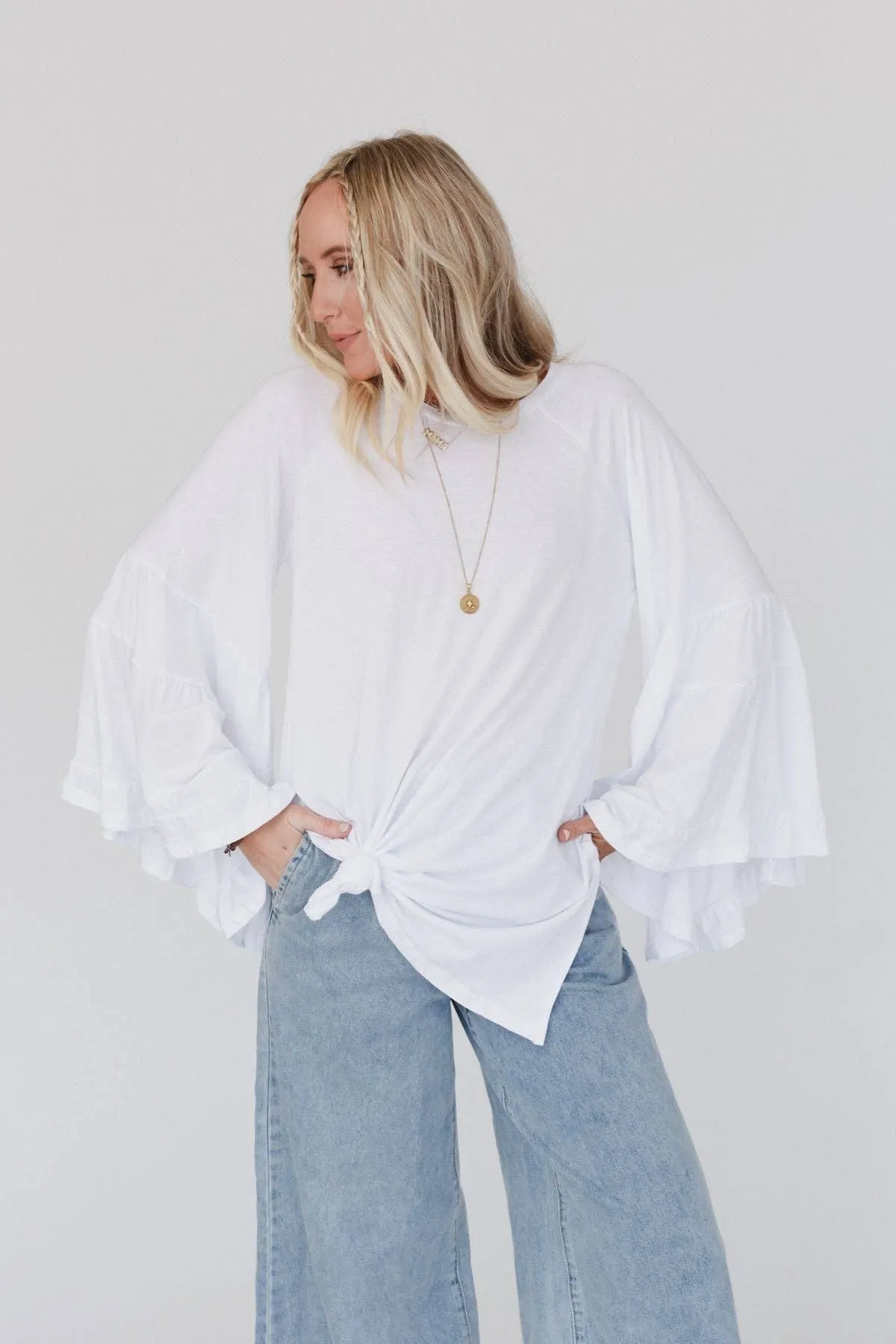 Bell Sleeve Baseball Tee - White