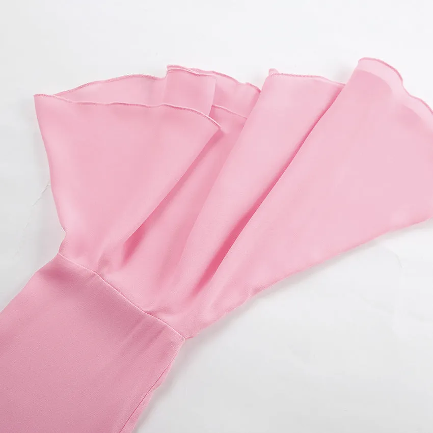 Bell Sleeve Up Sheer Chiffon Ruffle Blouse