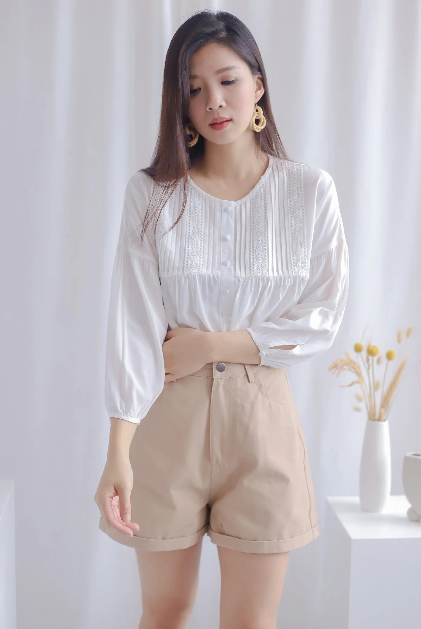 Beneve Boho Sleeved Top In White