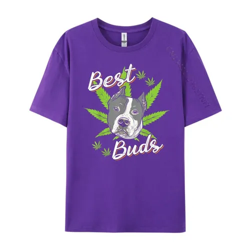 Best Buds Weed Pitbull Dog With Gold Marijuana Leaf Dog T Shirts For