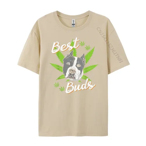 Best Buds Weed Pitbull Dog With Gold Marijuana Leaf Dog T Shirts For