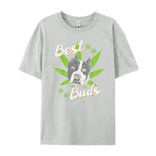 Best Buds Weed Pitbull Dog With Gold Marijuana Leaf Dog T Shirts For