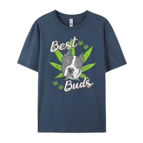 Best Buds Weed Pitbull Dog With Gold Marijuana Leaf Dog T Shirts For