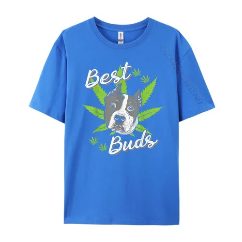 Best Buds Weed Pitbull Dog With Gold Marijuana Leaf Dog T Shirts For
