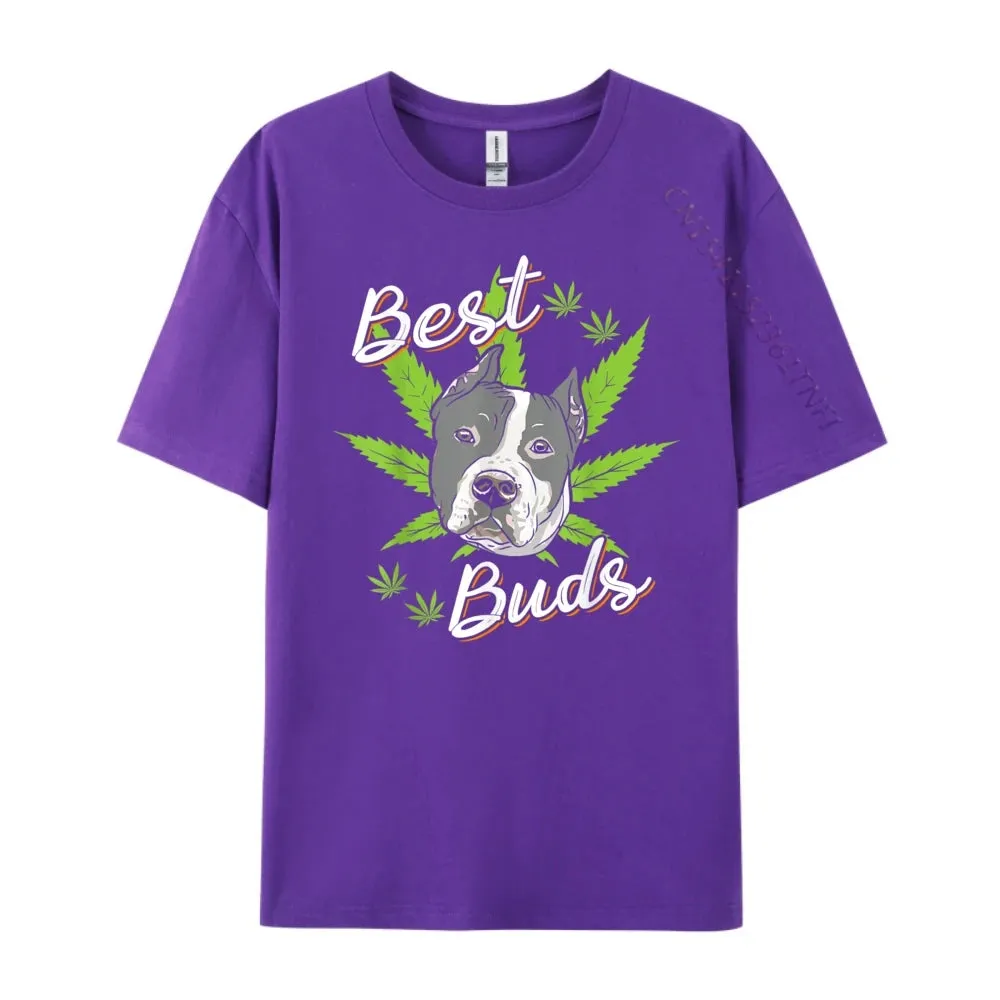 Best Buds Weed Pitbull Dog With Gold Marijuana Leaf Dog T Shirts For