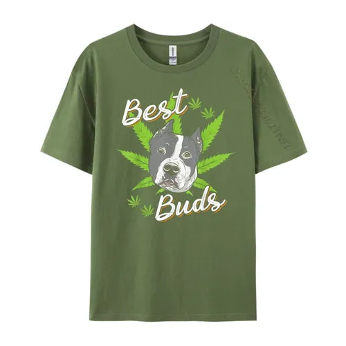 Best Buds Weed Pitbull Dog With Gold Marijuana Leaf Dog T Shirts For