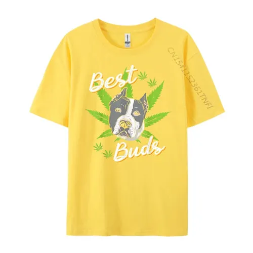 Best Buds Weed Pitbull Dog With Gold Marijuana Leaf Dog T Shirts For