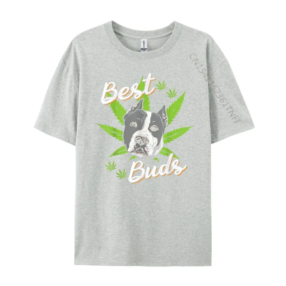 Best Buds Weed Pitbull Dog With Gold Marijuana Leaf Dog T Shirts For
