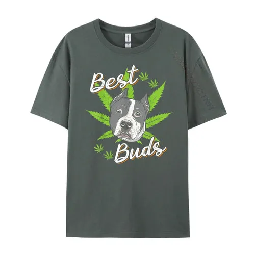 Best Buds Weed Pitbull Dog With Gold Marijuana Leaf Dog T Shirts For