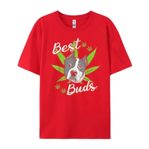 Best Buds Weed Pitbull Dog With Gold Marijuana Leaf Dog T Shirts For