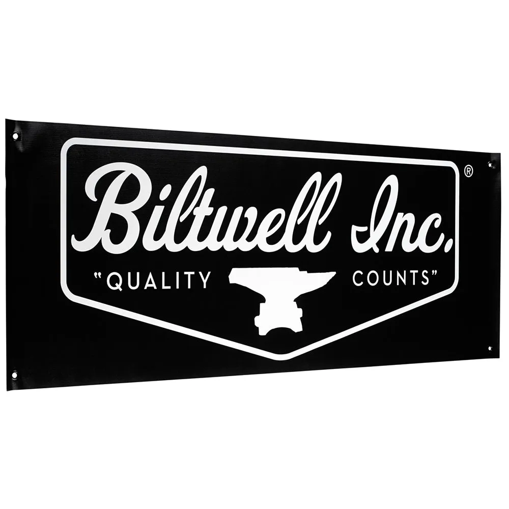 BILTWELL SHOP BANNER SHIELD LOGO [BLACK/WHITE] 45x123CM