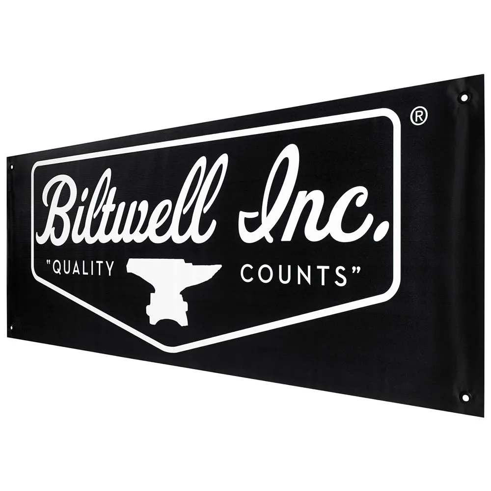 BILTWELL SHOP BANNER SHIELD LOGO [BLACK/WHITE] 45x123CM