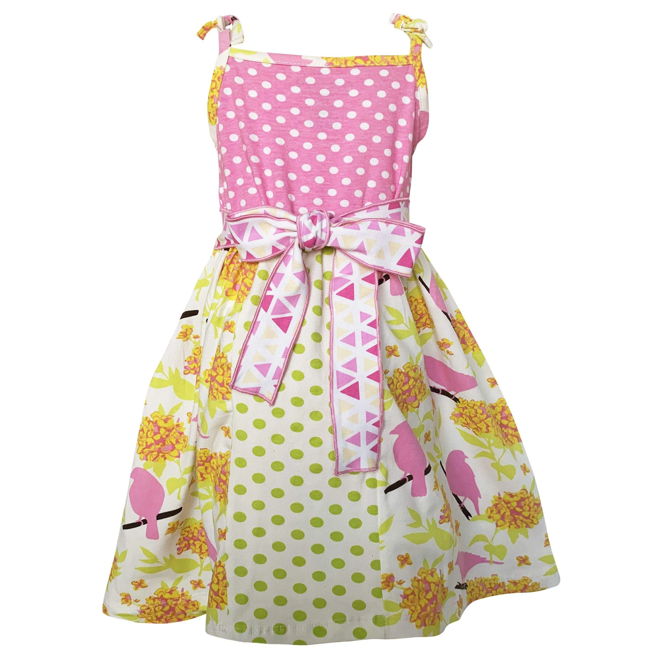 Bird Floral Polka Dot Sleeveless Spaghetti Straps Dress