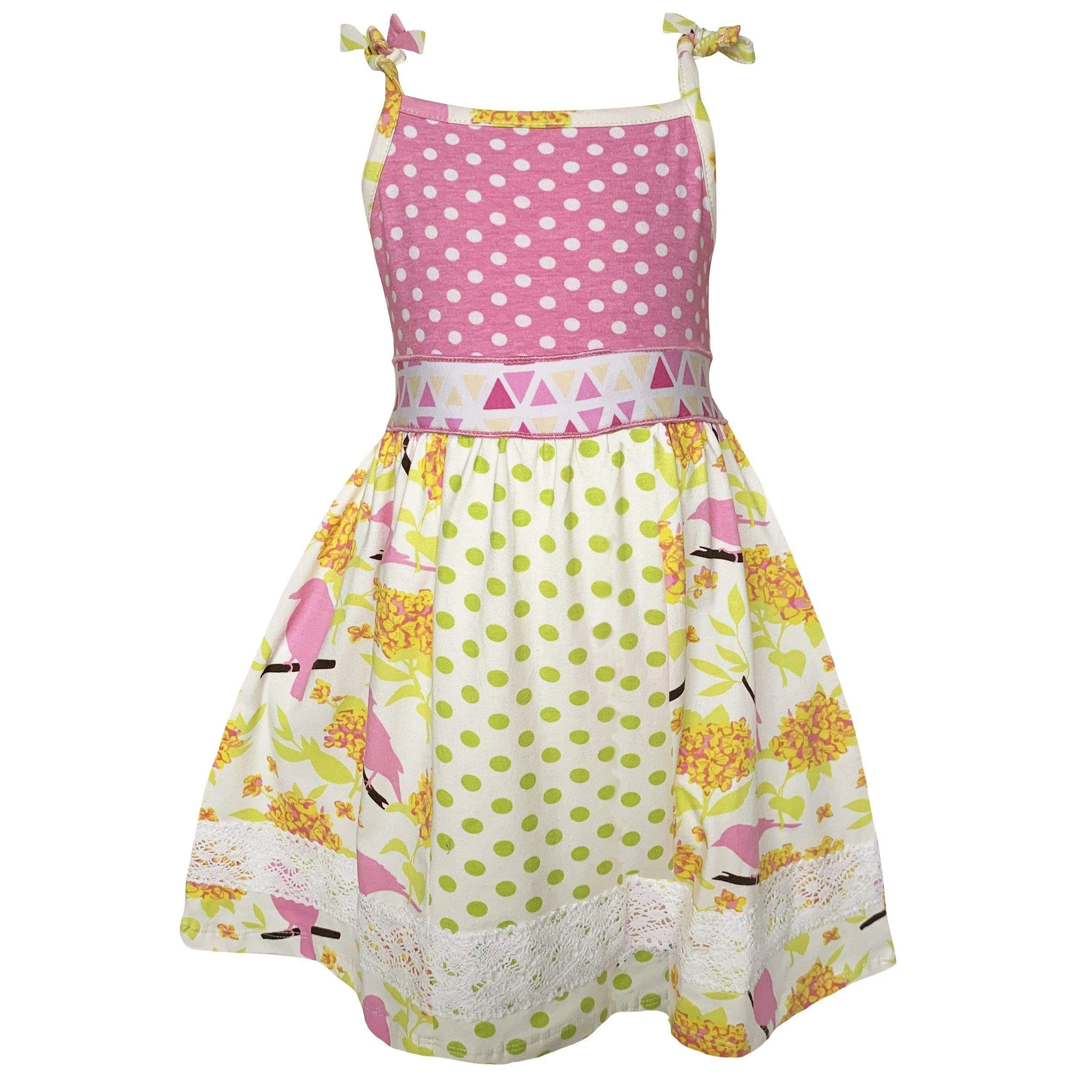 Bird Floral Polka Dot Sleeveless Spaghetti Straps Dress