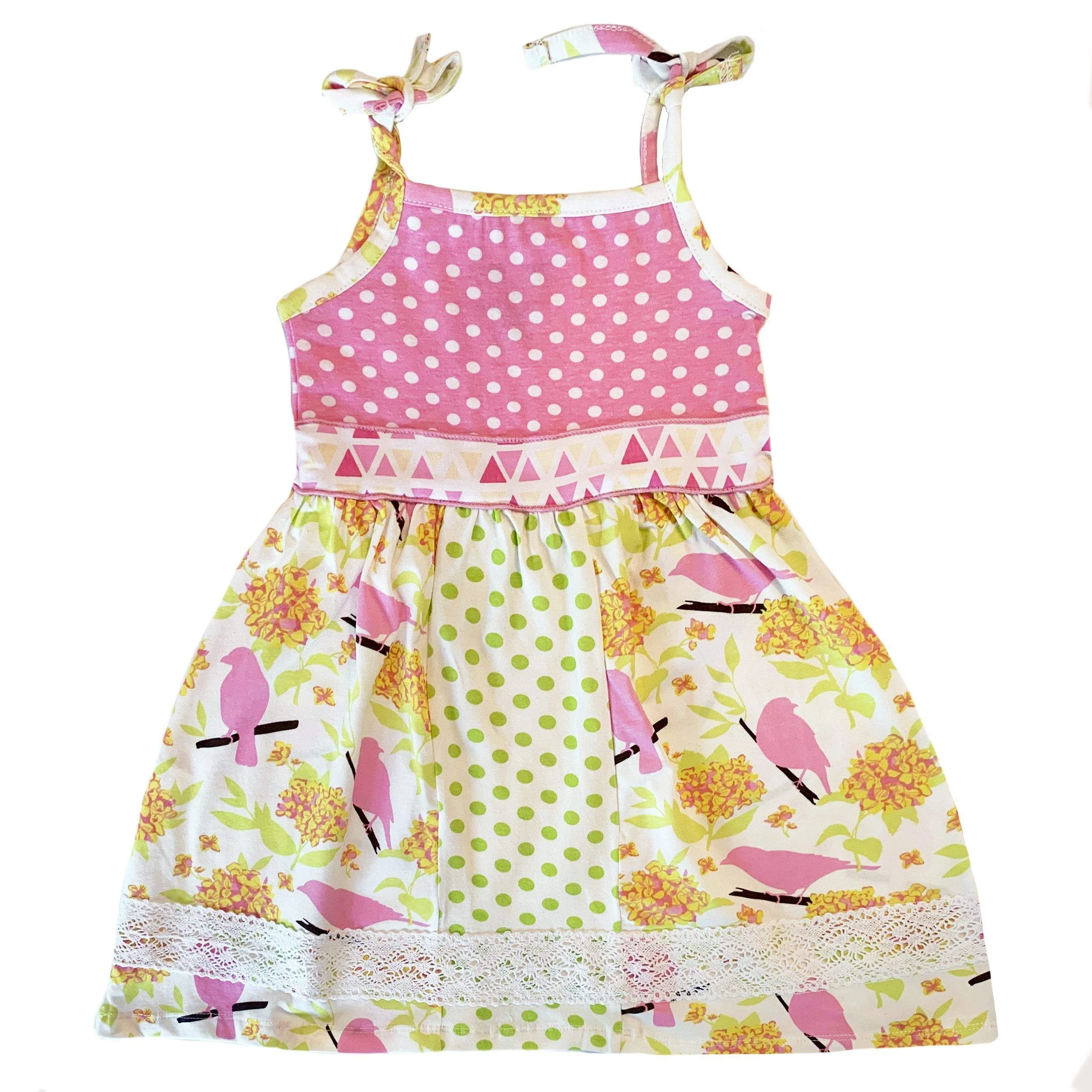 Bird Floral Polka Dot Sleeveless Spaghetti Straps Dress