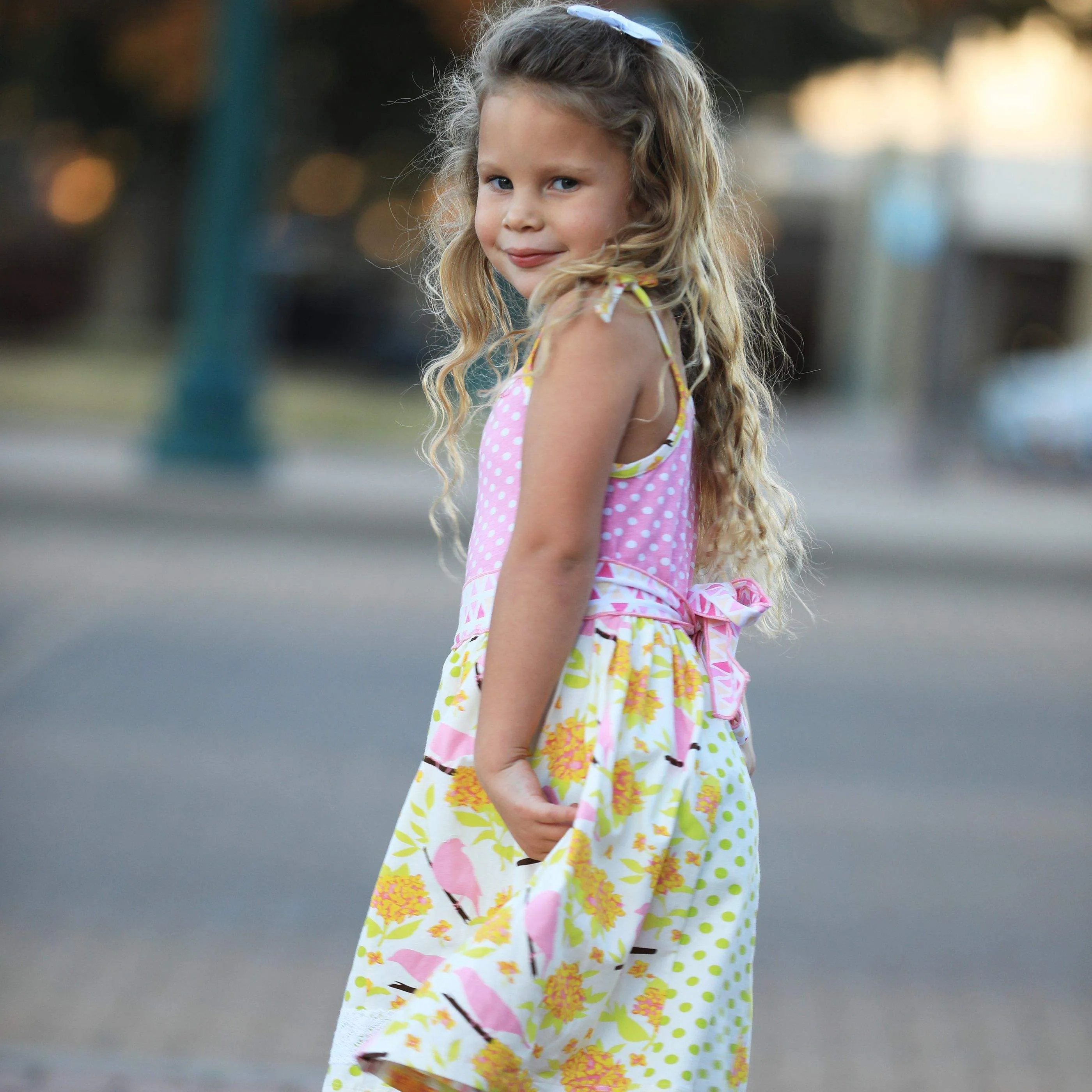 Bird Floral Polka Dot Sleeveless Spaghetti Straps Dress