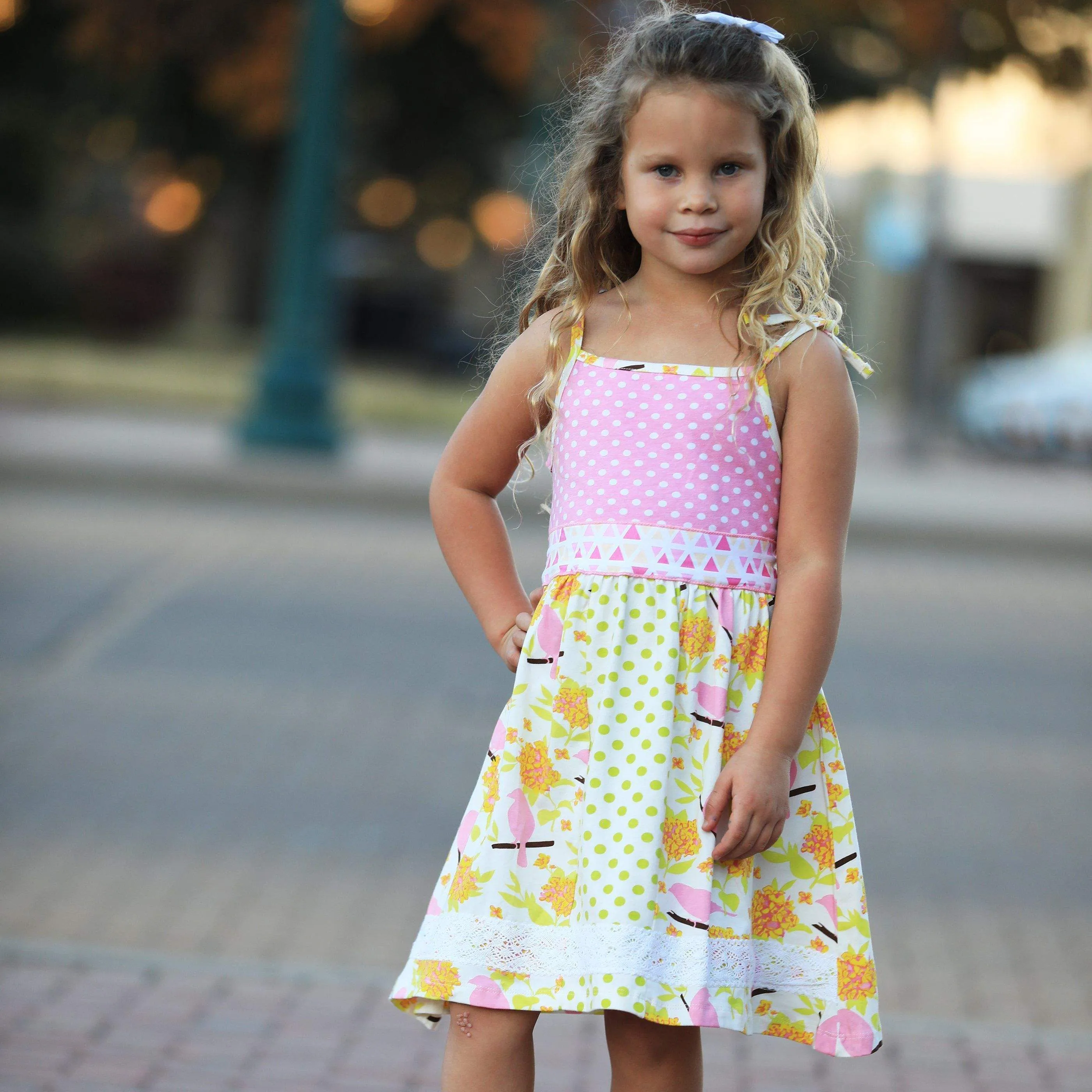 Bird Floral Polka Dot Sleeveless Spaghetti Straps Dress