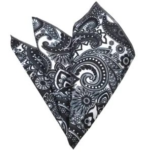 Black & White Paisley Mens Pocket Square - Premium Silk Handkerchiefs for Suits