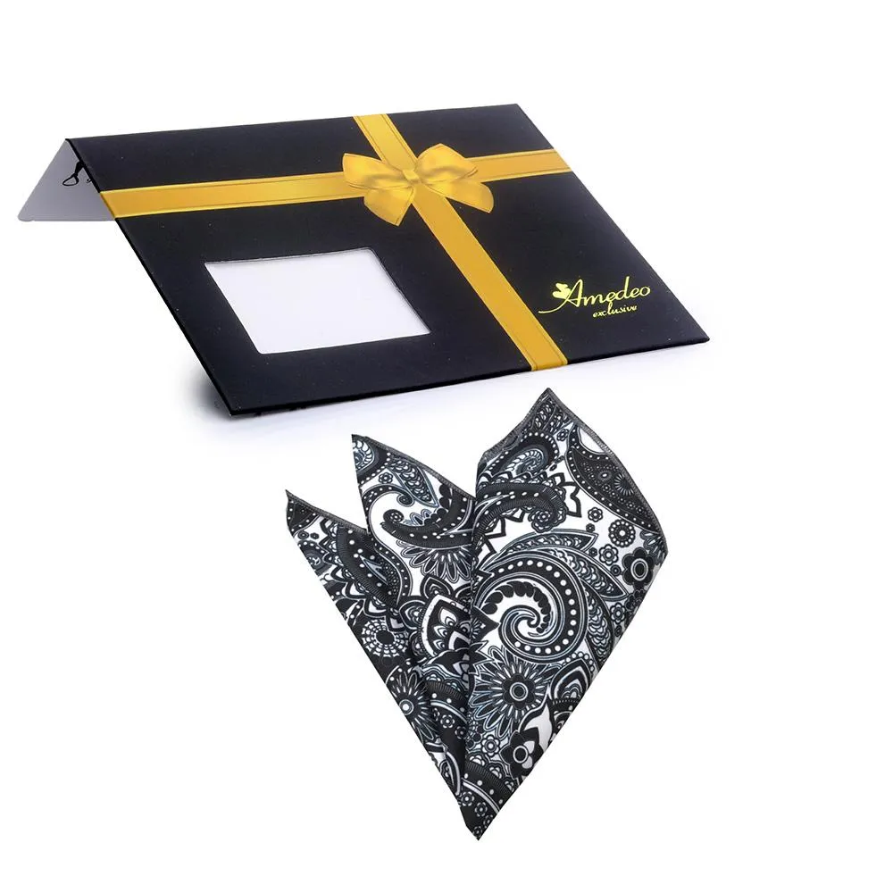 Black & White Paisley Mens Pocket Square - Premium Silk Handkerchiefs for Suits