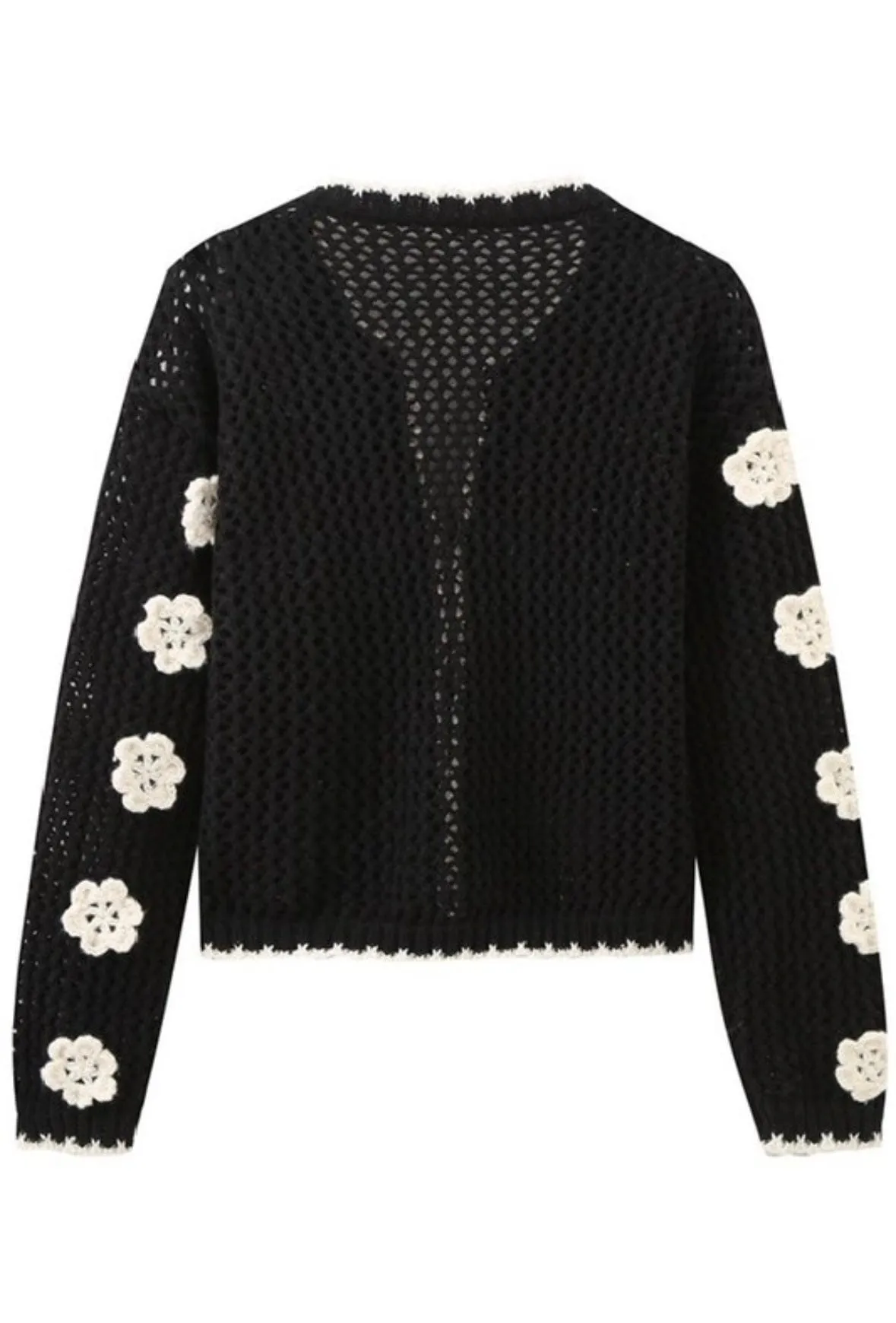 Black and white floral crochet cardigan