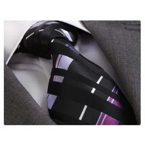 Black Purple White Mens Designer Silk Necktie with Gift Box - Premium Quality made in Europe