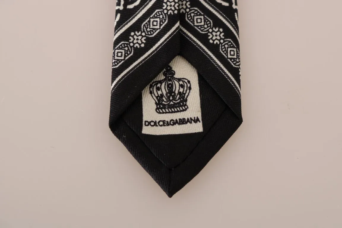 Black Silk White Cactus Print Tie