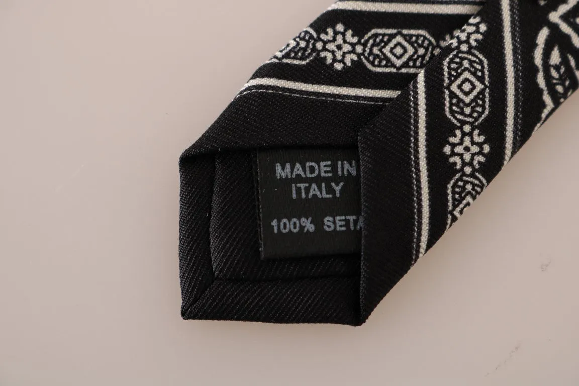 Black Silk White Cactus Print Tie