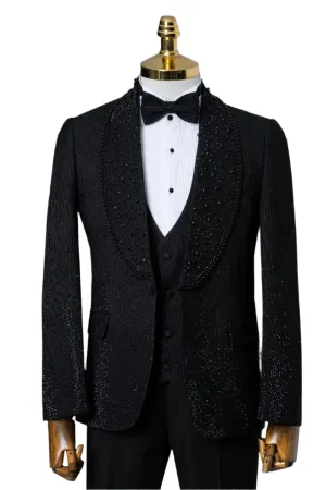 Black Stoned Luxury Tuxedo Comfort Slim