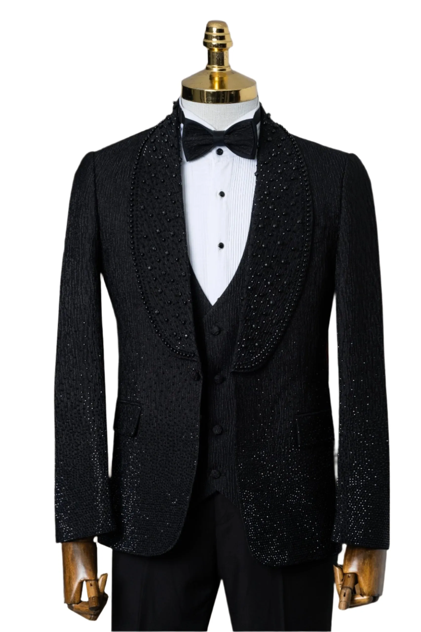 Black Stoned Luxury Tuxedo Comfort Slim