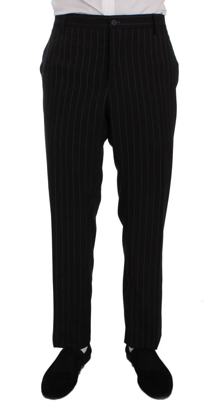 Black Striped Wool Slim Fit Staff Suit