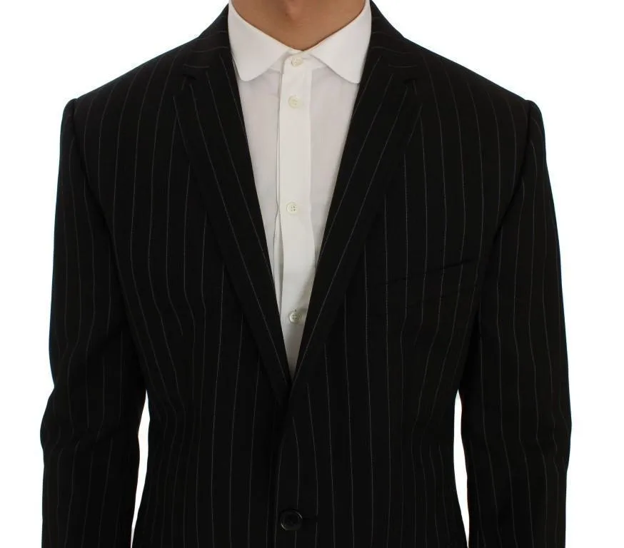 Black Striped Wool Slim Fit Staff Suit