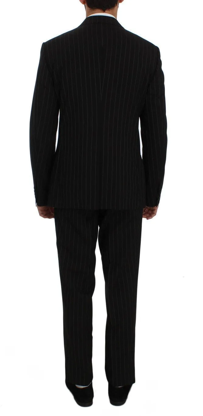Black Striped Wool Slim Fit Staff Suit