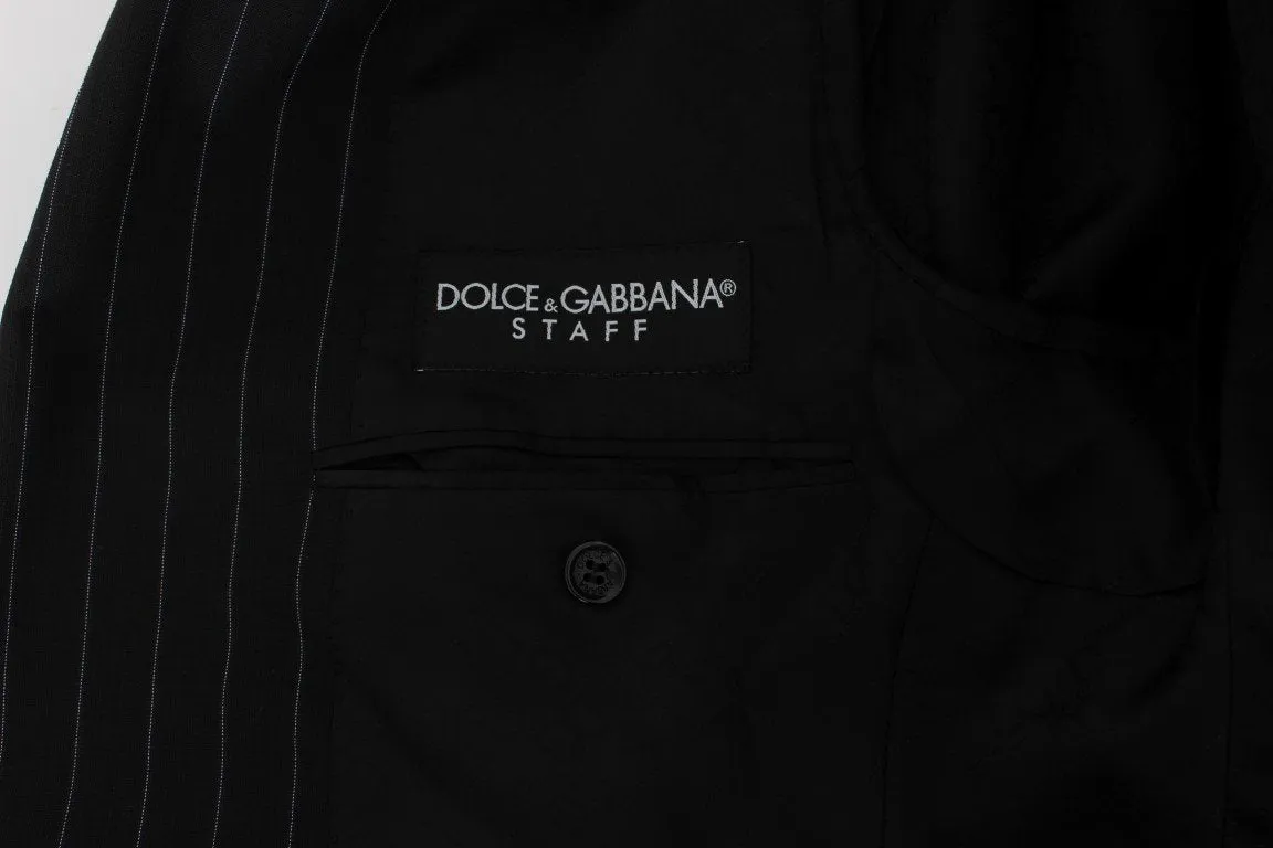 Black Striped Wool Slim Fit Staff Suit