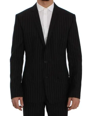 Black Striped Wool Slim Fit Staff Suit