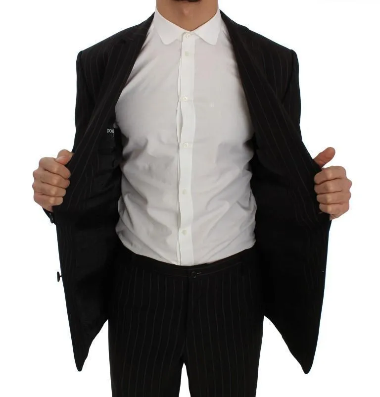 Black Striped Wool Slim Fit Staff Suit