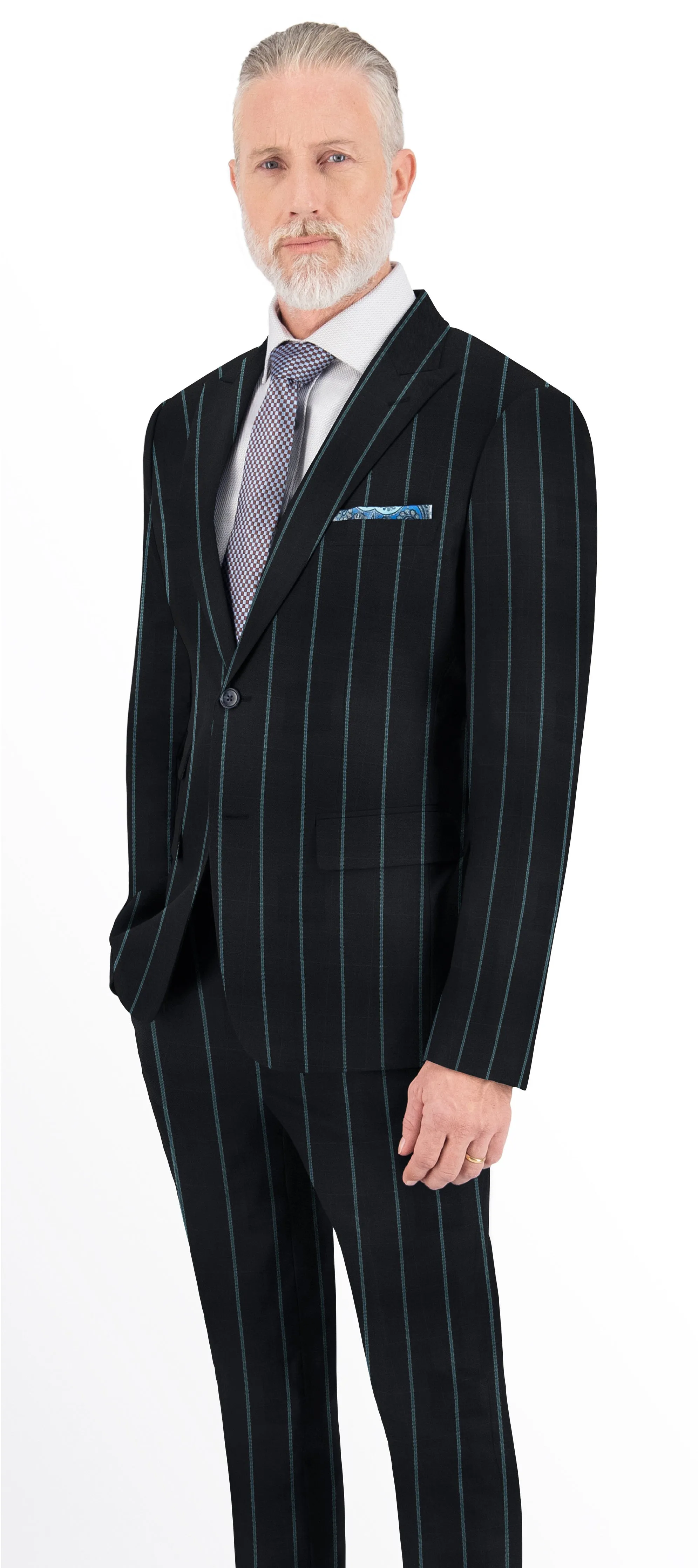 Black with Light Blue Wide Stripe Suit