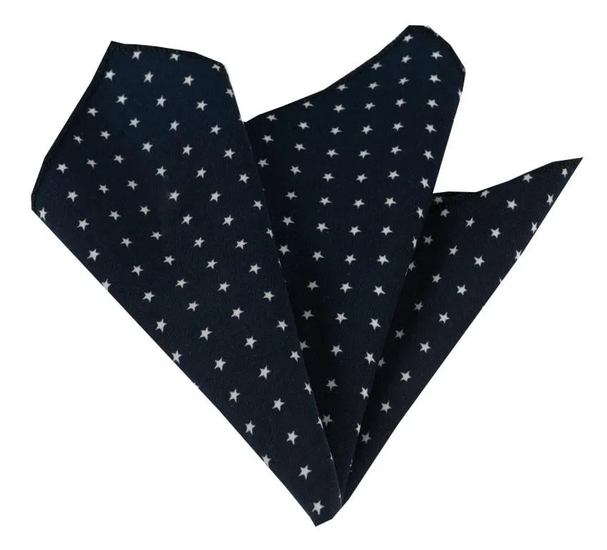 Black with White Stars Pocket Square for Men - Premium Silk Handkerchiefs for Suits