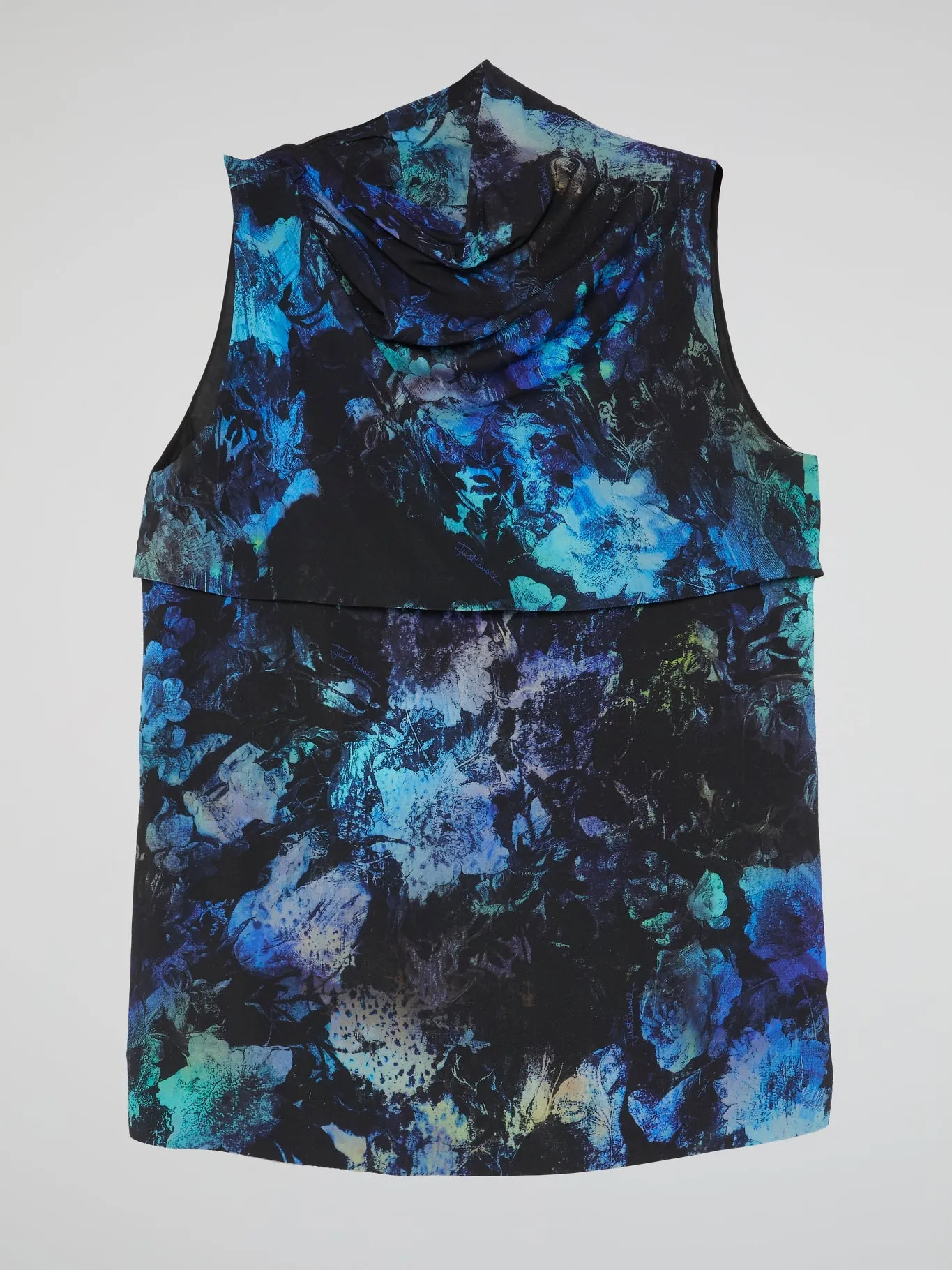 Blue Floral Print Cowl Neck Top