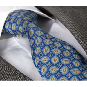Blue Yellow Mens Designer Silk Necktie with Gift Box - Premium Quality made in Europe