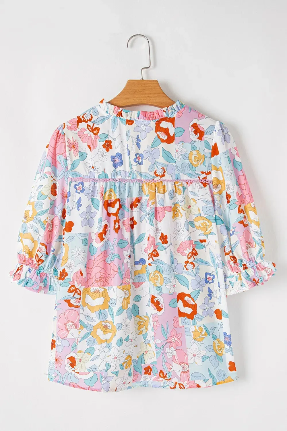 Boho Flower Print Half Puff Sleeve Blouse