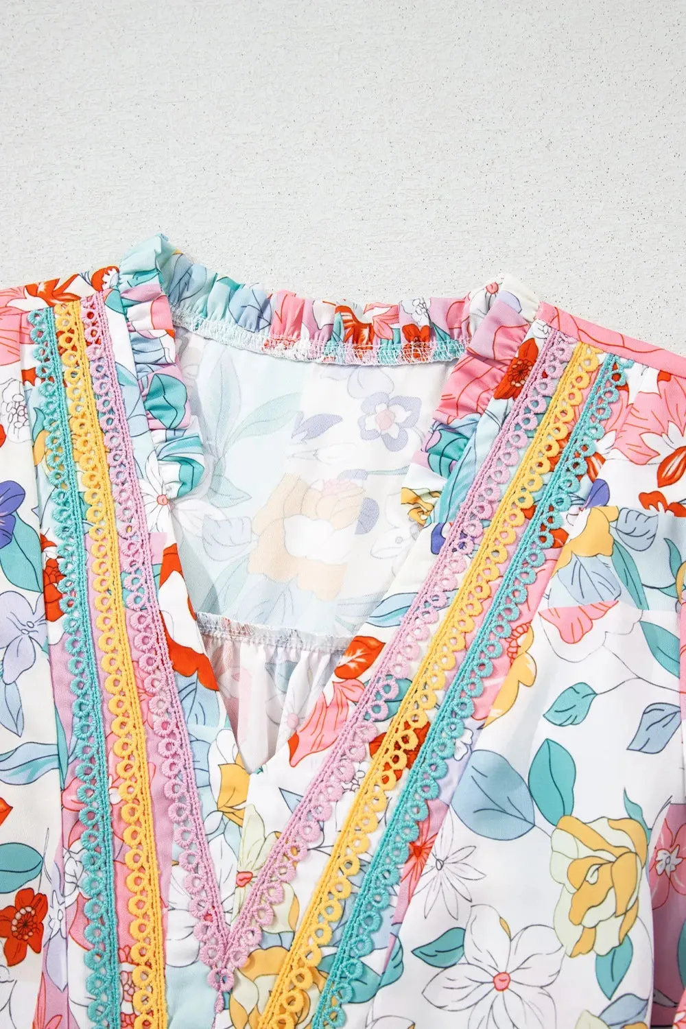 Boho Flower Print Half Puff Sleeve Blouse