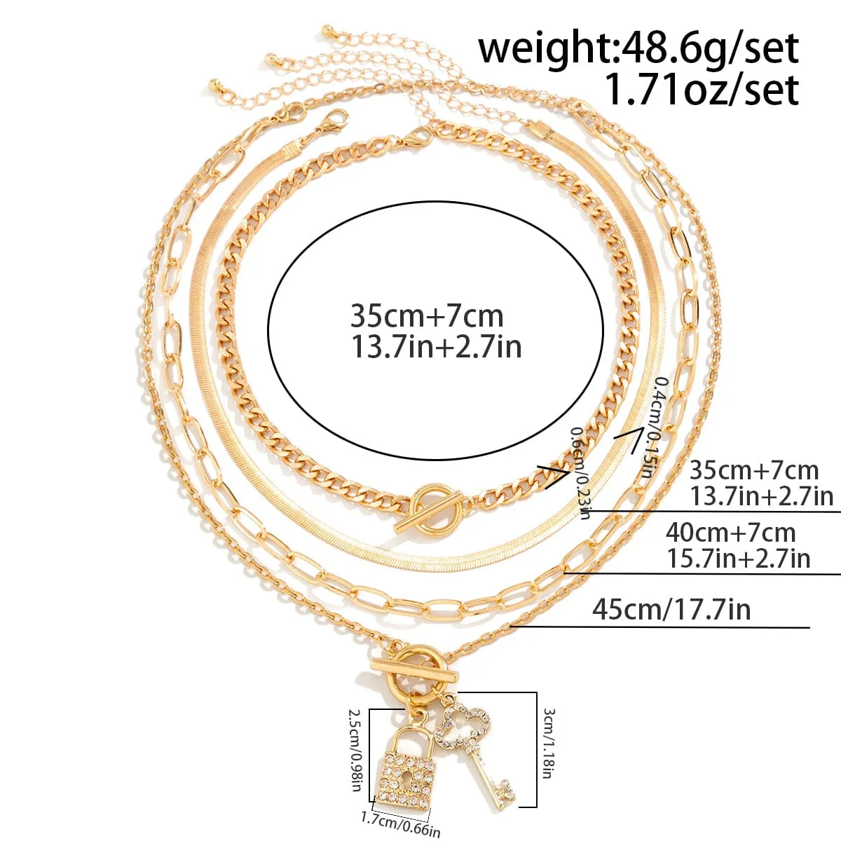 Boho Layered Cubic Zirconia Inlaid Key Lock Pendant Choker Necklace Set