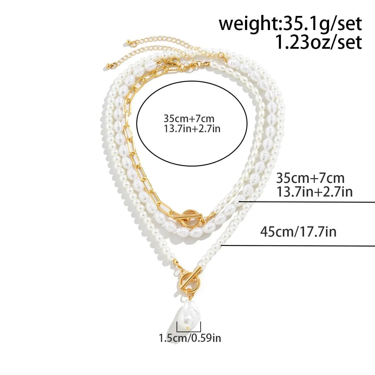 Boho Layered Toggle Clasp Paperclip Pearl Chain Choker Necklace Set