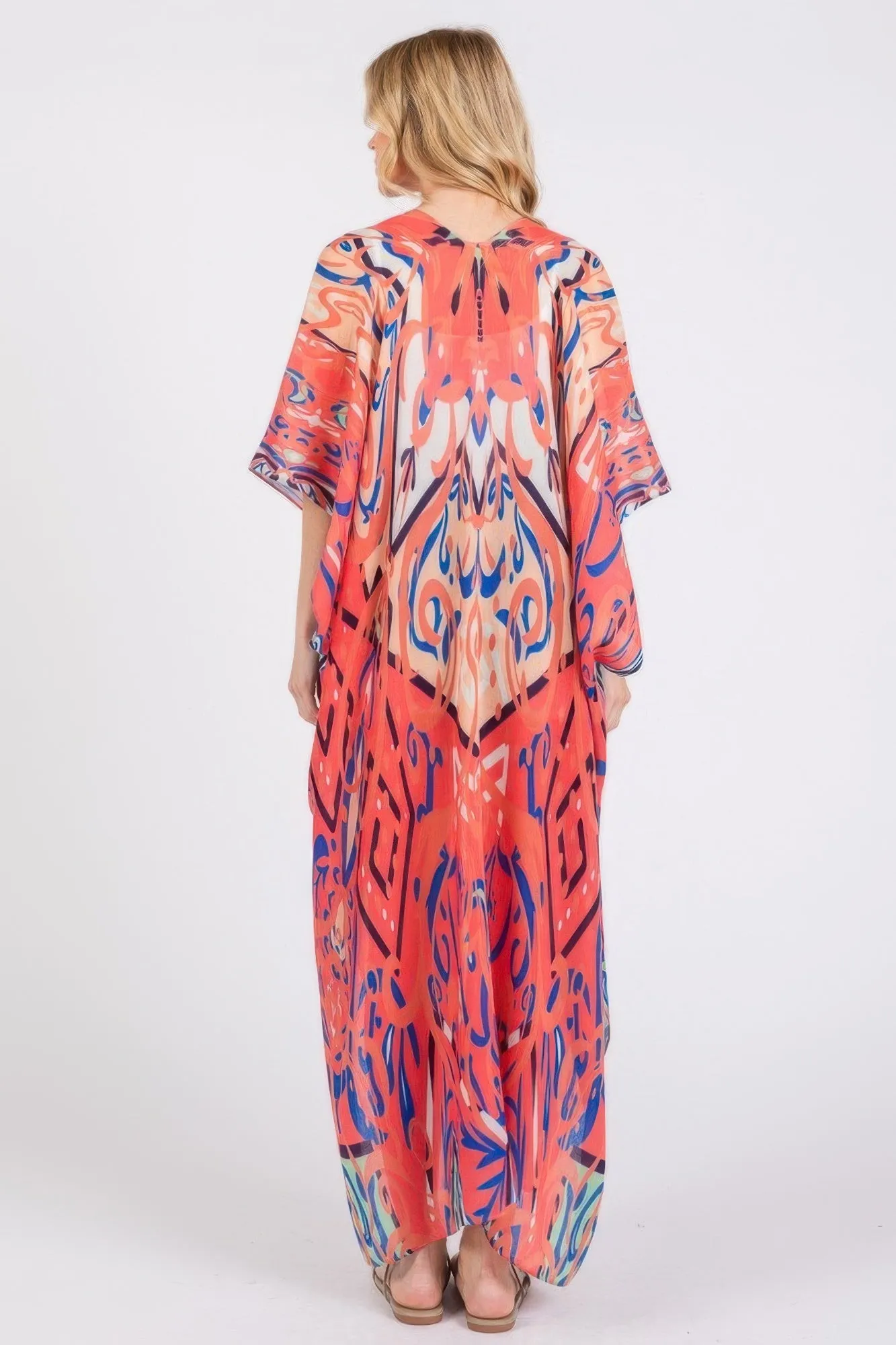 Boho Print Open Front Long Kimono