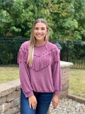 Boho Vibes Fringe Top - Heather Burgundy
